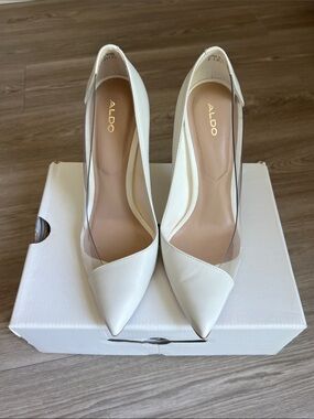 ALDO Cream Pointed-Toe Pumps with Clear Side Panels